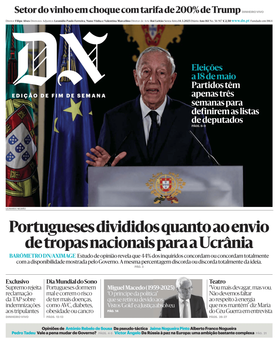 Prima-pagina-Diario de Noticias-edizione-di-oggi-20250314